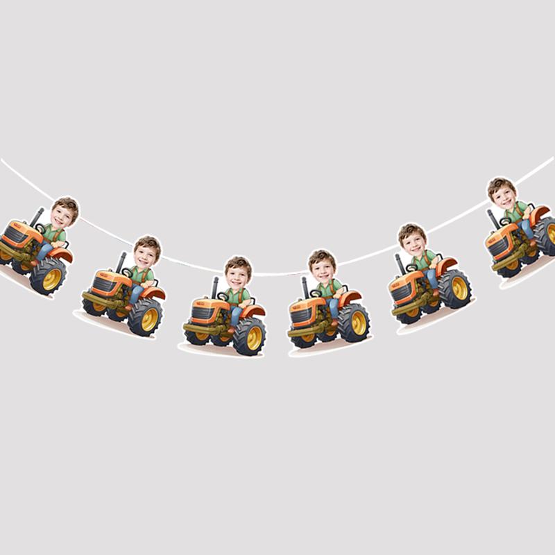 6 шт./12 шт. День рождения Настраиваемый портрет Экскаватор Трактор Каска Узор Баннер Детские вечеринки по случаю дня рождения Милый баннер Декор