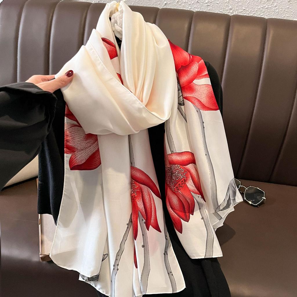 Fashion Silk Scarf Women Shawls Female Cover Flowers for Traveling Sun Protect Sunscreen Beach Scarves Air Conditioning Wraps