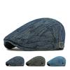 Cotton Jacquard Denim Beret Women British Vintage Forward Cap Men Striped Peaked Cap