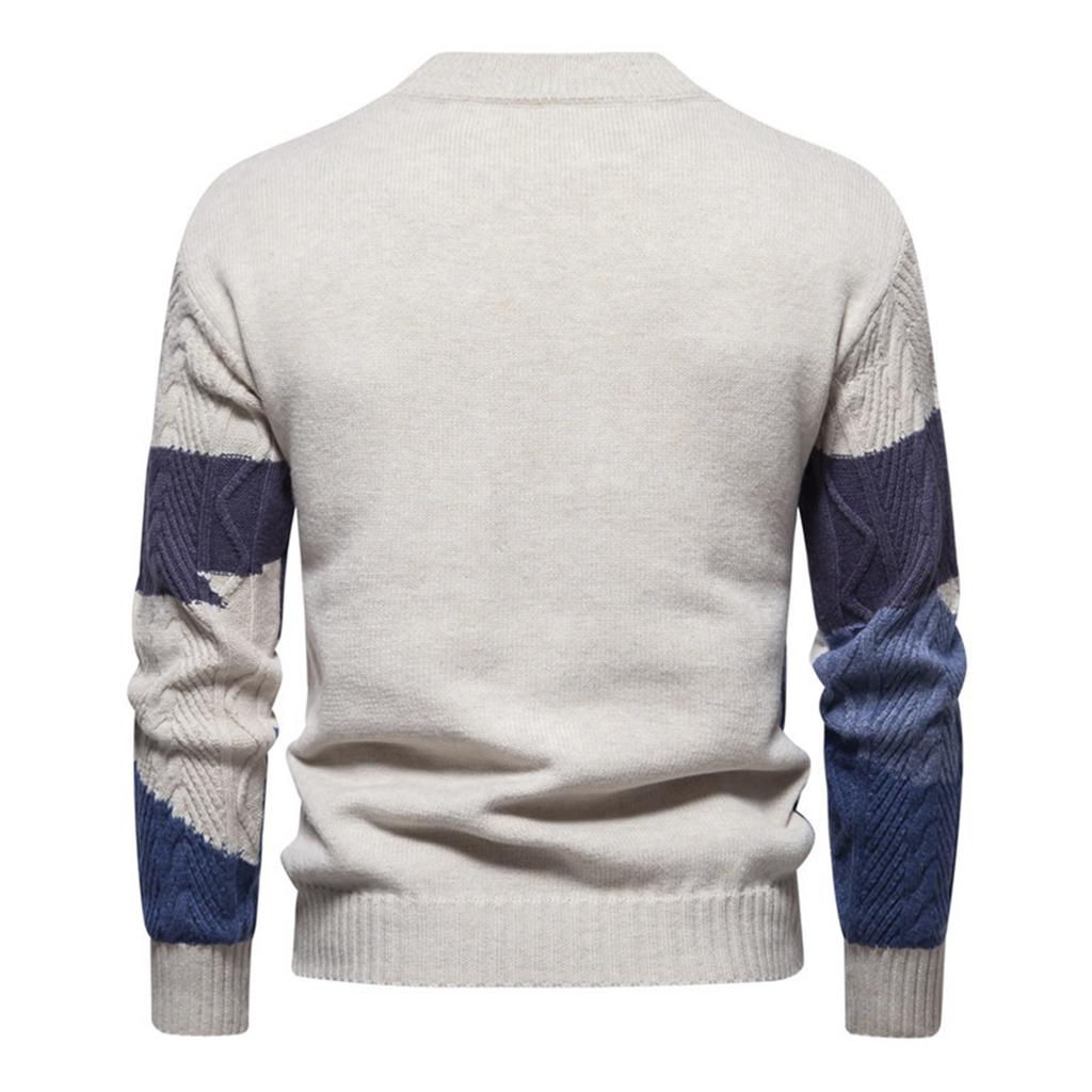 Men's Colorblock Casual Sports Pullover Retro Cable Warm Knit Long Sleeve Sweater