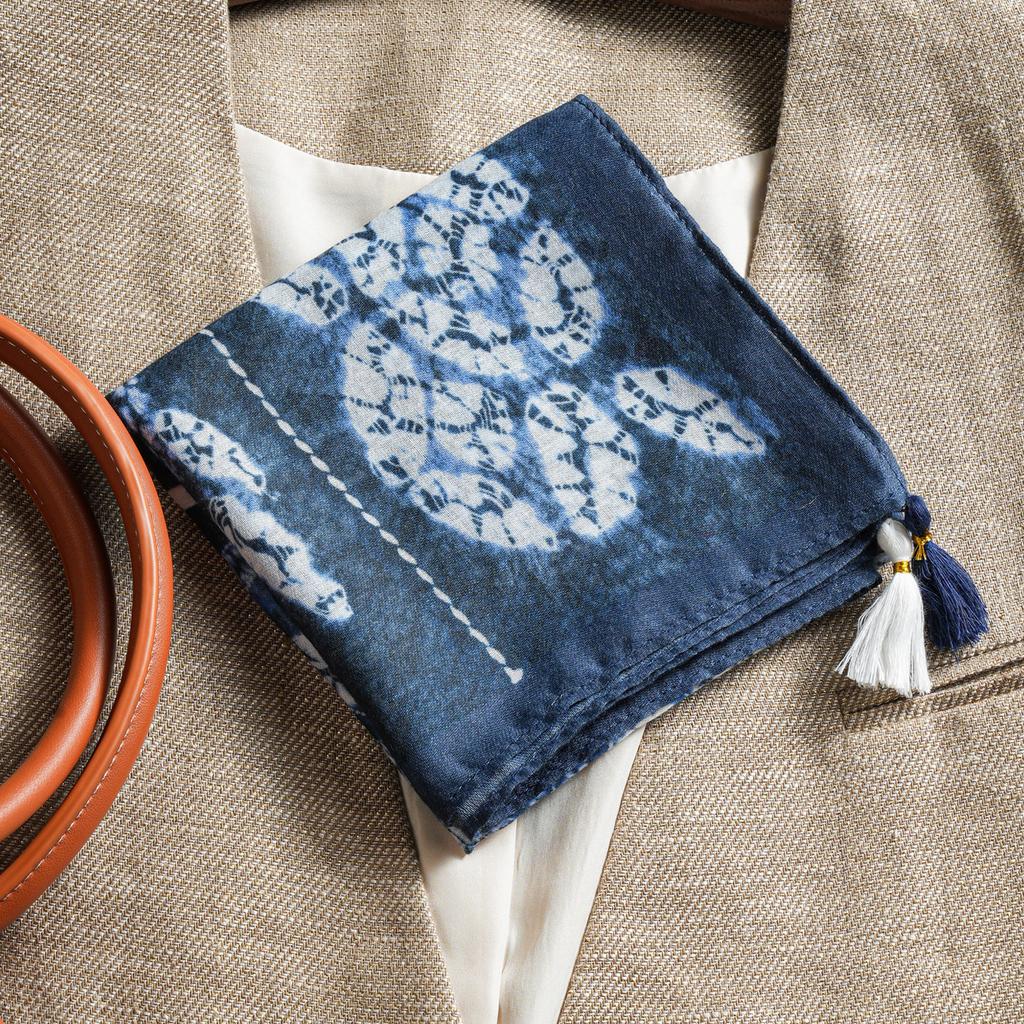 Handmade double-sided retro ethnic style cotton and linen small silk scarf, women's beard hanging square scarf, spring and autumn neck protection