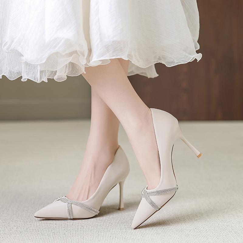 Женская обувь, Лидер продаж, новая весенняя однотонная пикантная однотонная женская обувь на высоком каблуке с острым носком и стразами