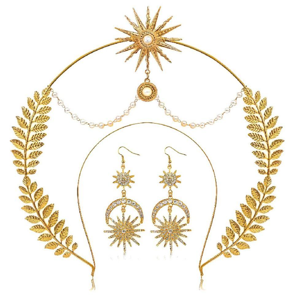 Alloy Halo Crown Earring Set Rhinestone Star Headband Elegant Bride Headpiece Hair Accessories