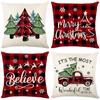 New Christmas Red and Black Plaid Pillowcase Polyester Printed Christmas Tree Letter Cushion Cover Cushion Cover