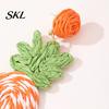 Three-dimensional Pineapple Earrings 1 Pair Handmade Raffia for Women, Boho Straw Hand-Woven Summer Beach Skirt Jewelry Dangle Earrings, Natural
