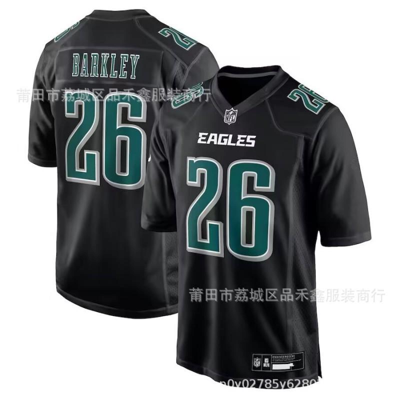 Philadelphia Eagles Retro Black Football Jersey Mens Jalen Hurts 1 Saquon Barkley 26 Cotton Team Uniform