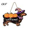 Seasonal Door Ornaments Halloween Ghost Welcome Hanger, Cute Wooden Sign with Witch Hat & Pumpkin Theme Elements, Fall Indoor Outdoor Wall Decor