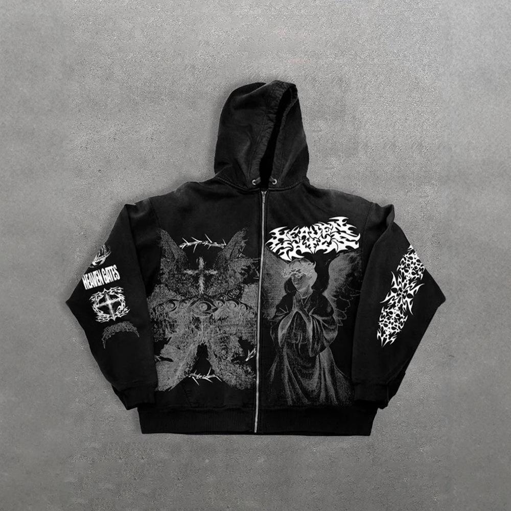 Унисекс худи на молнии с принтом ангела - Ретро стиль Y2K (Коллекция осень/зима)