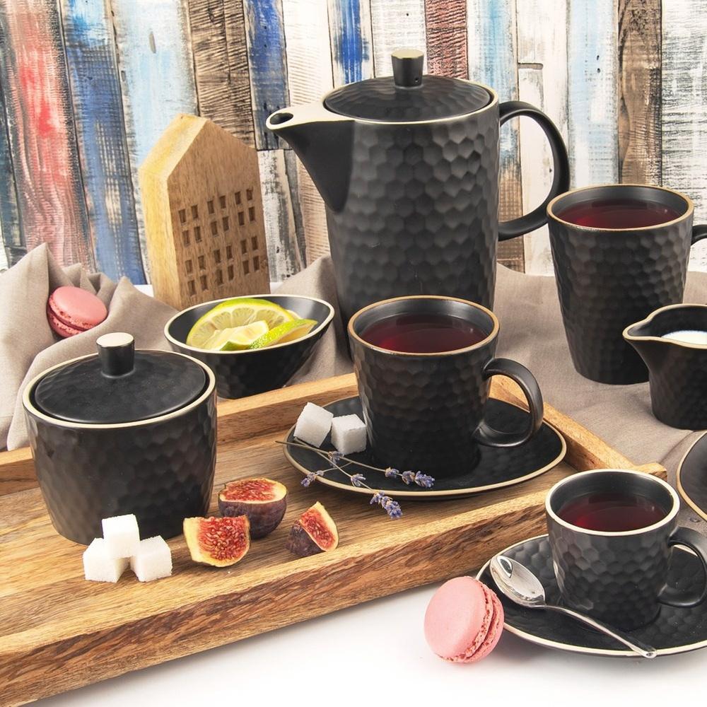 Filiżanka Czarna ze Spodkiem Ceramiczna do Picia Kawy Herbaty 235 ml