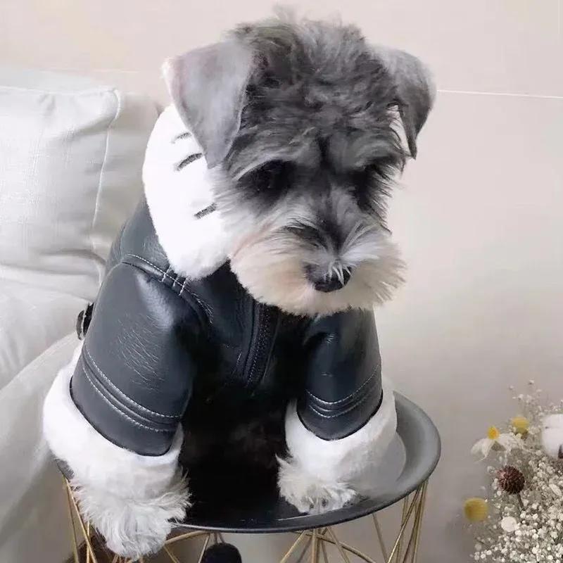 Winter Dog Coat Jacket Faux Leather Fleece Teddy Warm Pet Puppy Clothing Apparel