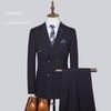 Мужской полосатый двубортный костюм в корейском стиле Slim Fit - повседневный свадебный костюм-тройка для жениха