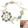 Sophisticated Women's Bohemian Style Bracelet with Asymmetrical Sun Moon Star Designs and Natural Rhinestone Opal