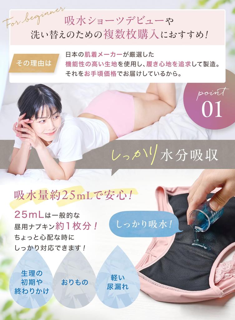 Water Absorption Shorts 25mL Absorption 2 Types Sizes Sanitary Shorts [&COTTON] (normal, Lace) M/L/LL (JP, Alphabet, M, Lace, Black)