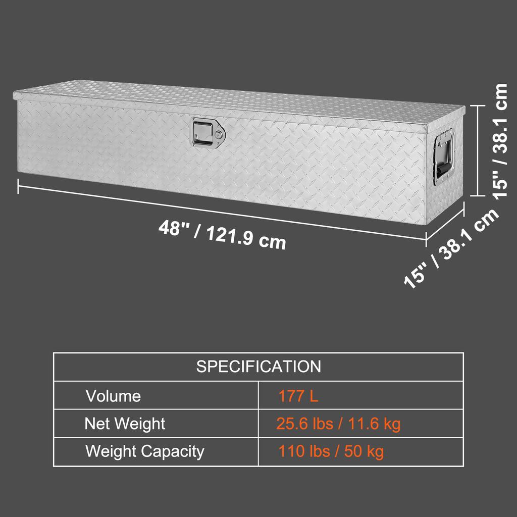 Сверхпрочный алюминиевый ящик для инструментов VEVOR для кузова грузовика, ящик для инструментов с ромбовидным рифлением, с боковой ручкой и ключами-замками для пикапа, кузова грузовика, автодома