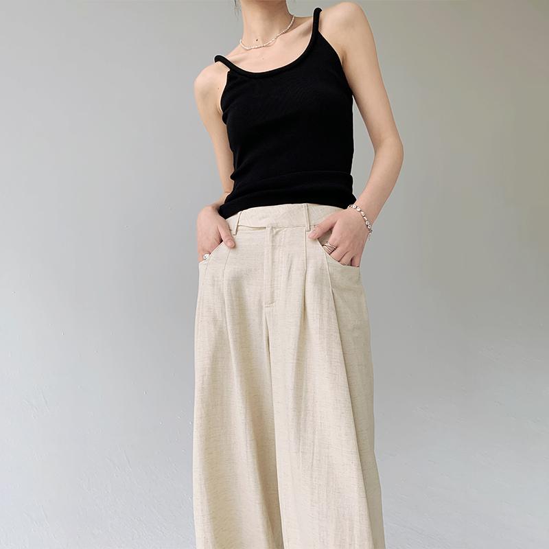 Women's Summer Wide-Leg Cotton Linen Trousers - Loose, Floor-Length, Casual Tencel Pants