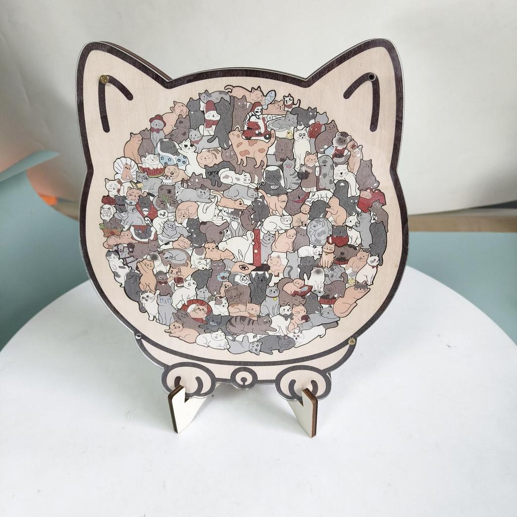 Деревянный пазл в форме кошек - Уникальный деревянный пазл в форме животных в подарок