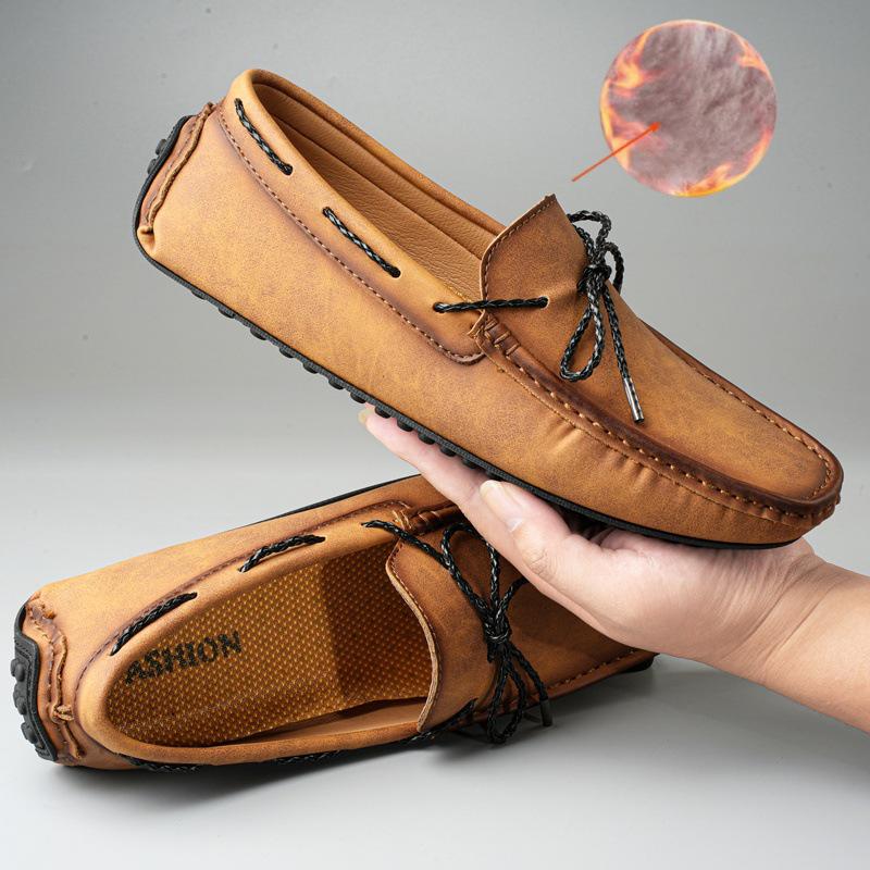 Мужские мокасины больших размеров с бархатной подкладкой: Теплая повседневная обувь для вождения на все времена года