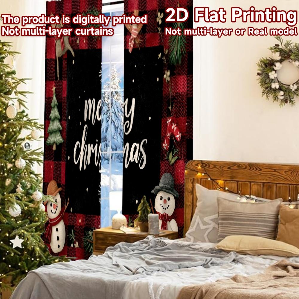 2 шт., Шторы с плоской 2D-печатью (Без Рода) Праздничные Снежинки Рождественский Фестиваль Модные Шторы Полиэстер Легкая Установка