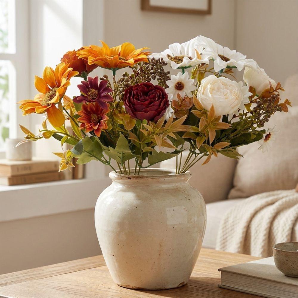 Rustic Fall Autumn Sunflower Peony Bouquet UV Resistant Sunflower Floral Decor Living Room Decor