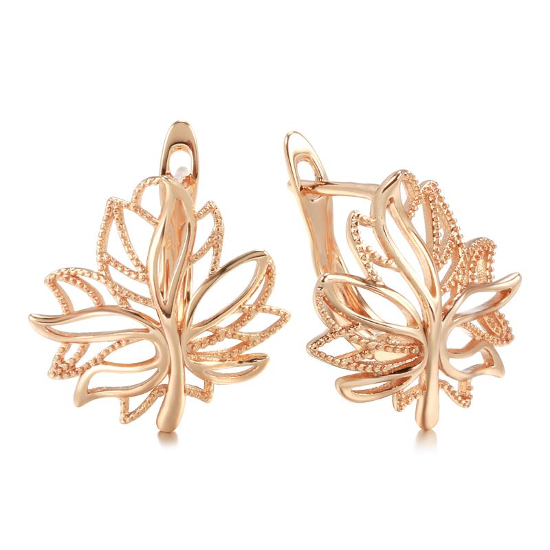 Kinel Fashion Glossy Leaf Rose Gold Earrings For Women