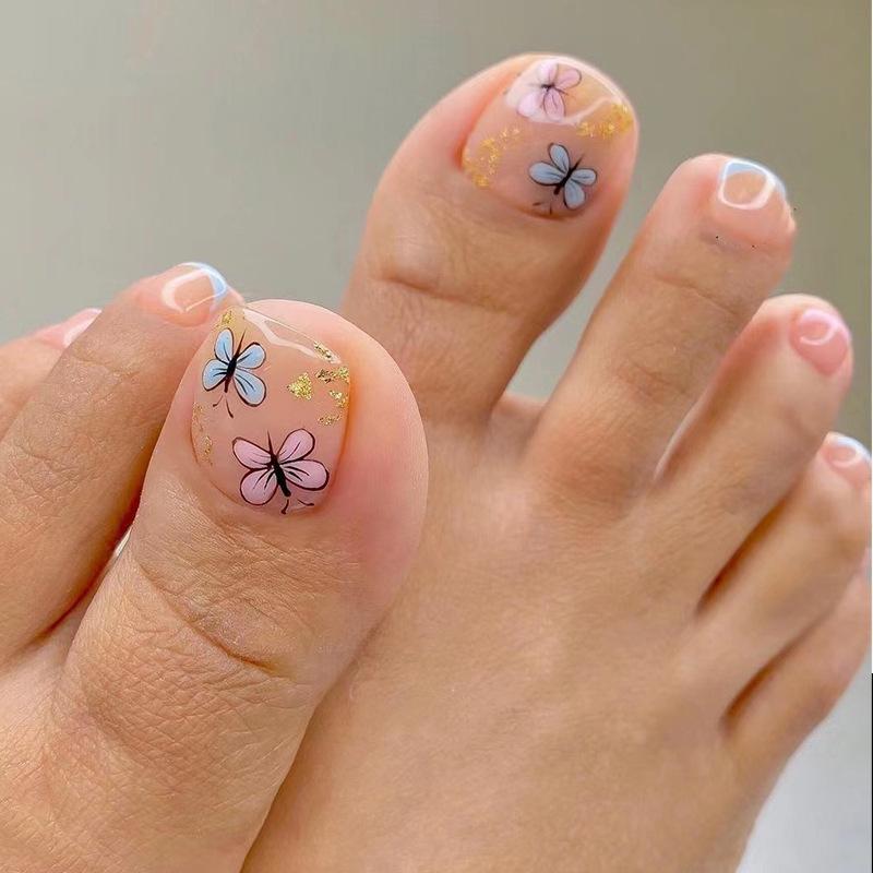 Blue Purple Butterfly Gold Foil Foot Nail Wearing Nail Finished Nail Pads, Wearing Nail Wearable Nail Pads Nail Pads
