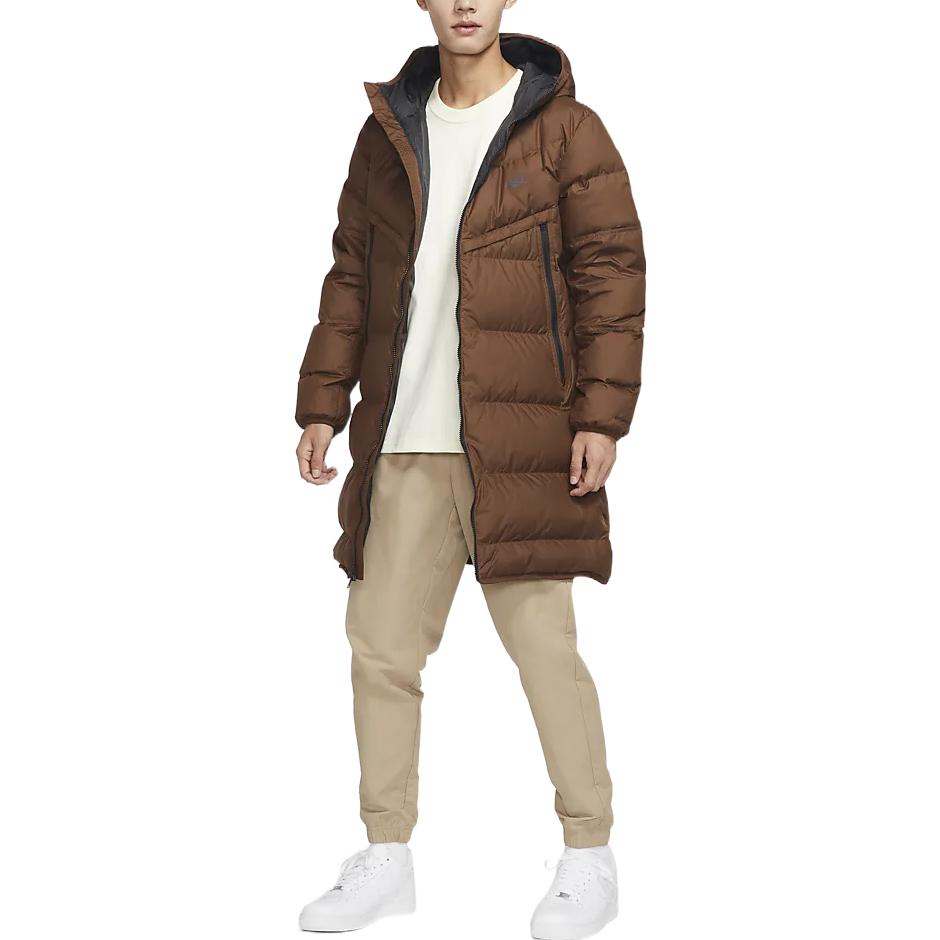 Nike Пуховик на молнии с капюшоном и логотипом, мужская верхняя одежда, коричневый DV1134-259