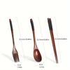 Portable 3-piece Set Korean Wooden Tableware Fork Spoon Chopsticks Solid Wood Long Handle Spoon Chopsticks Tableware Dinnerware