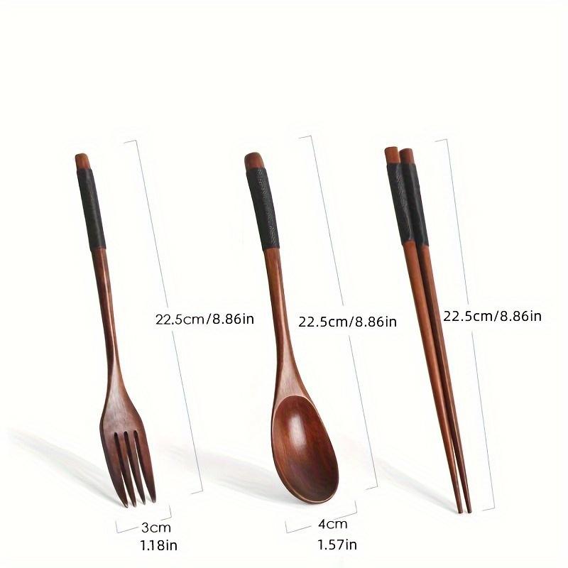 Portable 3-piece Set Korean Wooden Tableware Fork Spoon Chopsticks Solid Wood Long Handle Spoon Chopsticks Tableware Dinnerware