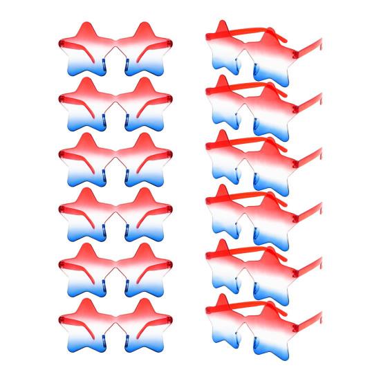 12 Pcs Independence Day Patriotic Sunglasses Rimless Red Blue White Star/Heart/Round