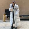 Long Down Cotton Clothes for Women Over The Knee 2024 New Thickened Large Quilt Winter Chinese Play Hooded Cotton Jacket