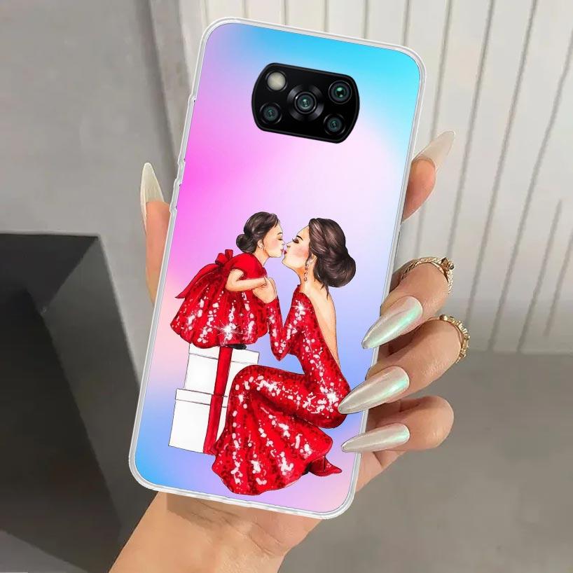 Женский Модный Девочка Супер Мама Чехол для Телефона Ребенка для Xiaomi Poco X5 X6 X7 Pro F7 Ultra M7 Redmi 15 15C 13 13C 12 12C 10 10A 10C 9 9A