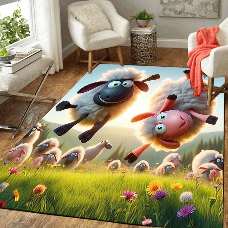 1pc Lamb Pattern Area Rug, Anti Slip Non Shedding Stain Resistant Carpet