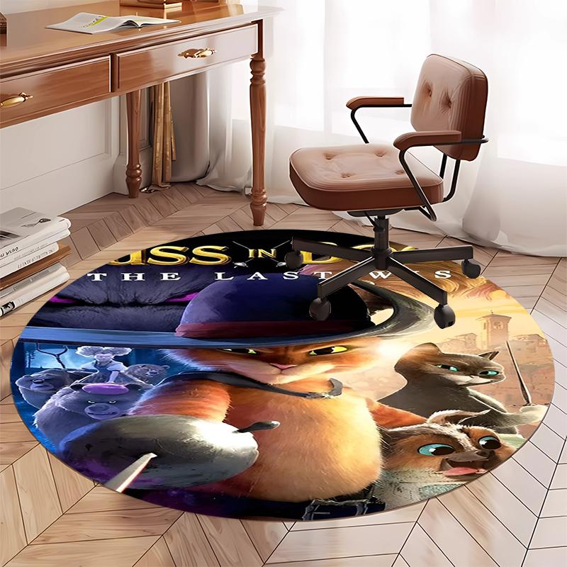 Puss In Boots Printed Round Rug Carpet Chair Rug Area Rug Entryway Doormats,for Office Chair Living Room Bedroom Kitchen Room.