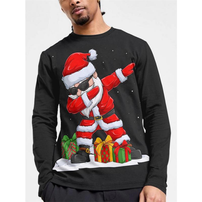 Christmas Theme Santa Claus 3D Prints Casual Men's Long Sleeved T Shirt Tee Sports Pullover Crew Neck Tops Spring&Fall Clothing