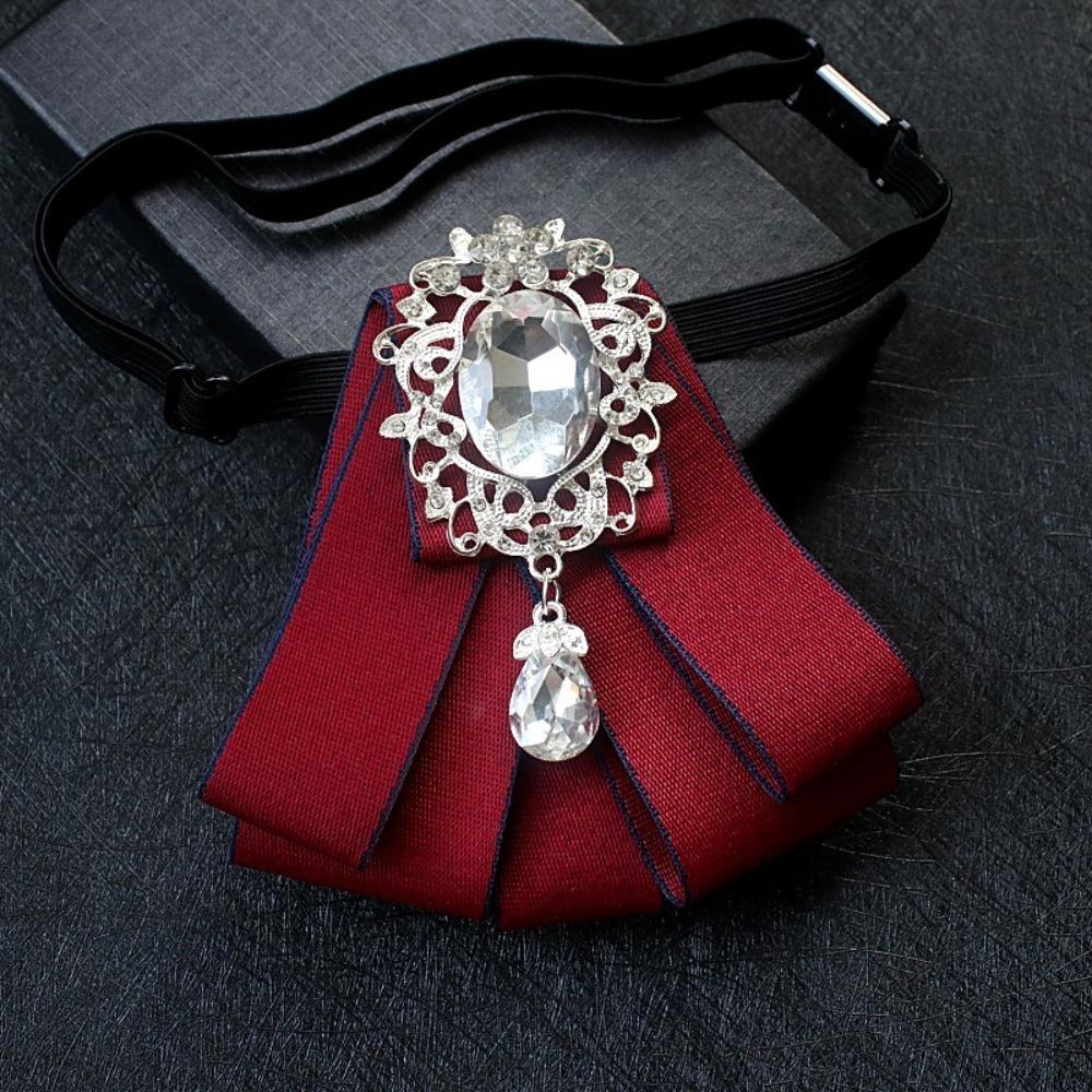 Polyester Rhinestone Bow Tie Solid Color Shirt Collar Luxury Ribbon Bow Tie Daily