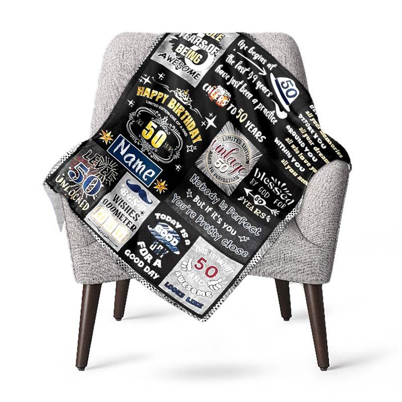 50Th Birthday Customize Your Name Blanket Used For Chair Office Sofa Bed Camping Soft And Warm Giving Friends And Relatives Birthday Graduation Gift
