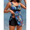 Tropical Print Fashion Two Piece Set Tankini, Bow Tie Front Skirted Boxer Short Bottom Swimsuits, Women's Swimwear & Clothing
