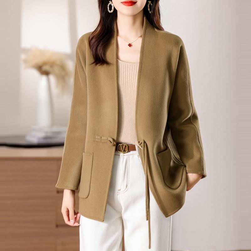 Women's Short Double-Sided Wool Coat - New 2024 Chinese Style, Petite Fit, Autumn/Winter Versatile Design