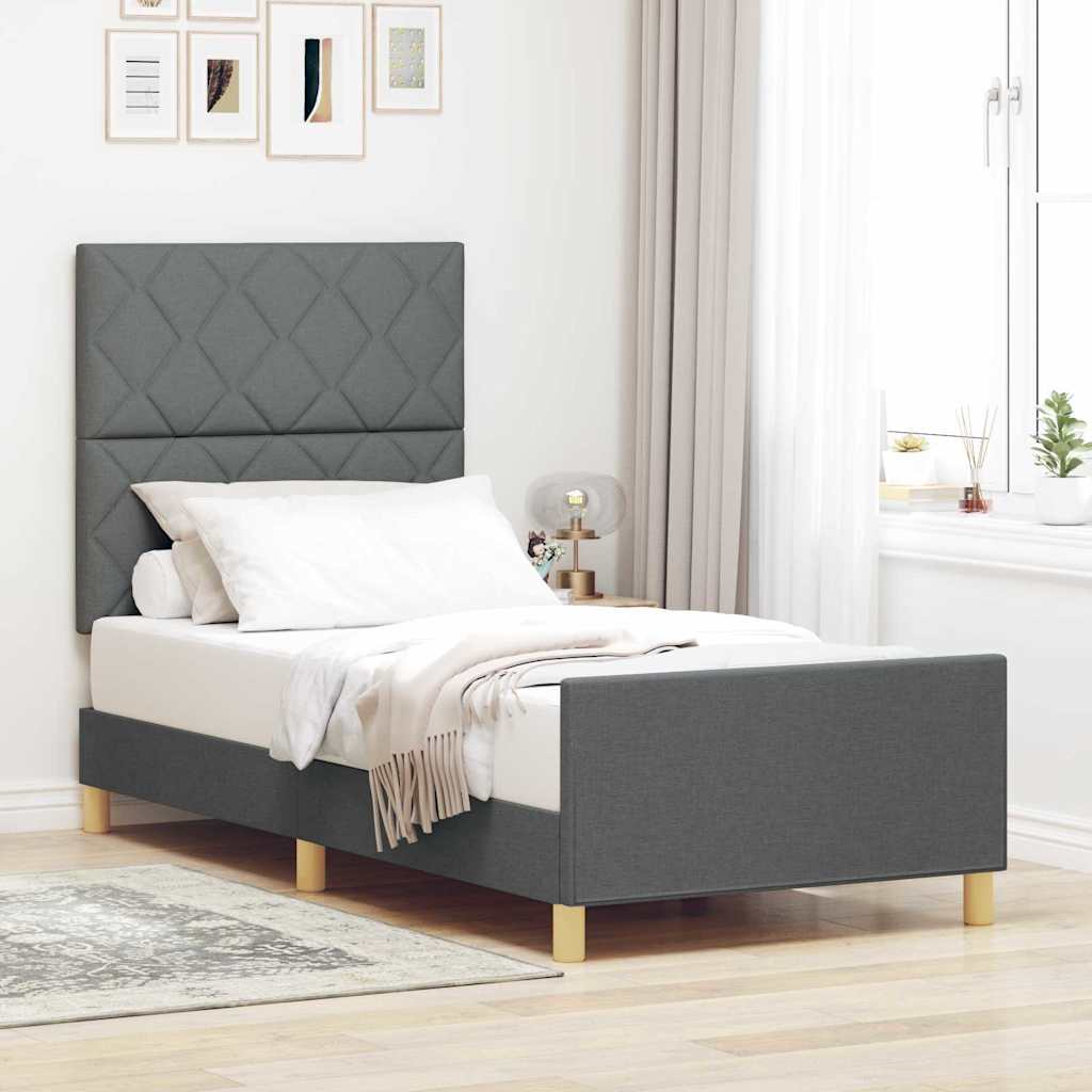 Bed Frame with Headboard Dark Grey 90 x 190 cm Fabric