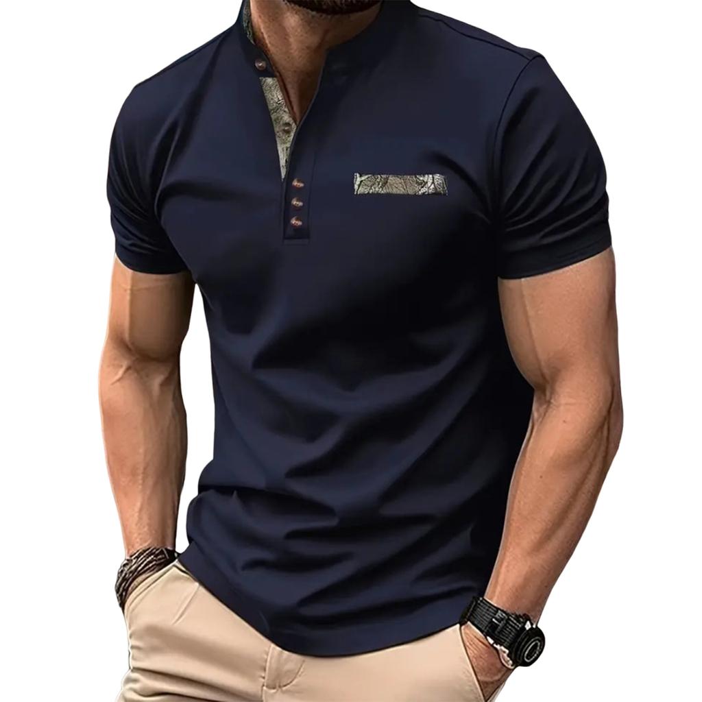 Летний новый мужской повседневный воротник-стойка с коротким рукавом воротник рубашки