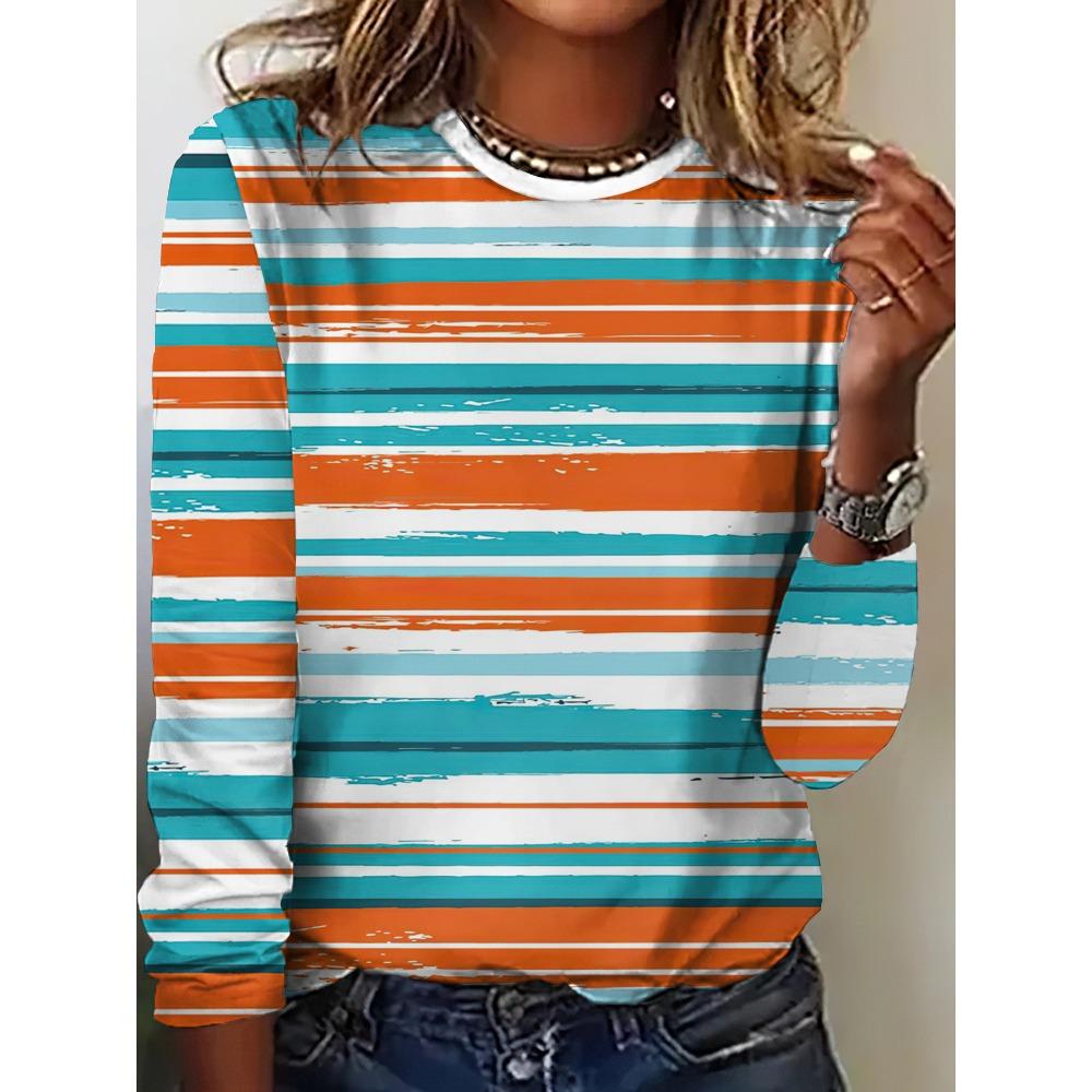 Женская футболка повседневная с длинным рукавом в полоску с принтом круглый вырез женская одежда оверсайз уличная винтажная футболка