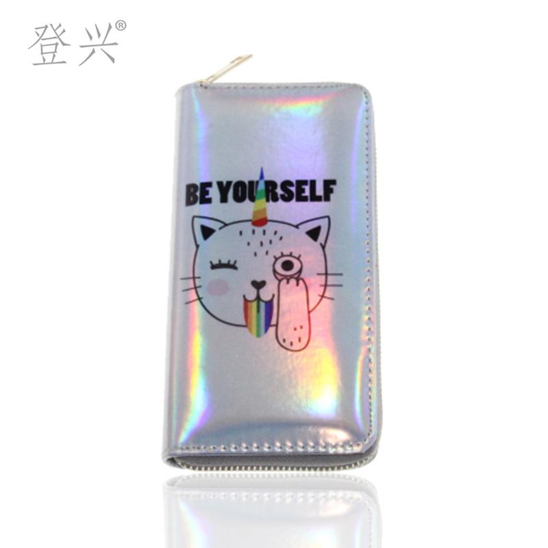 New Laser Cat Cat Rainbow PU Long Wallet, Card Bag Wallet