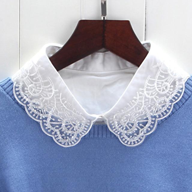 Hollow Lace Chiffon Doll Cotton Fake Collar Blouse Sweater Detachable Shirt Collar False Collar Lapel Women Top Collars Decor
