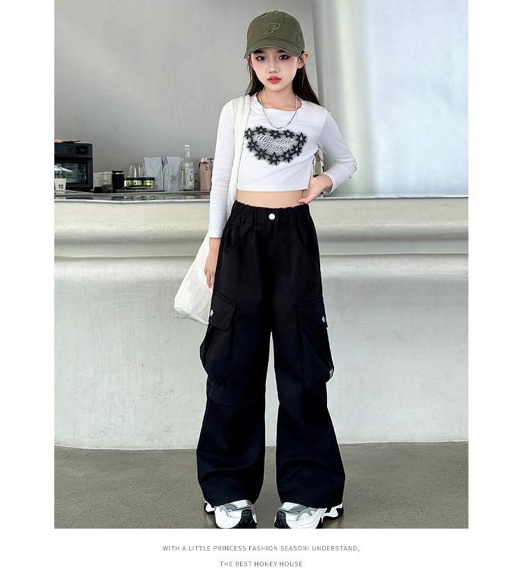 Девочковые брюки карго - Новый стиль 2025, Весна и Осень, Свободные прямые штанины для детей среднего и старшего возраста, Идеально подходят для танцев и летней носки.