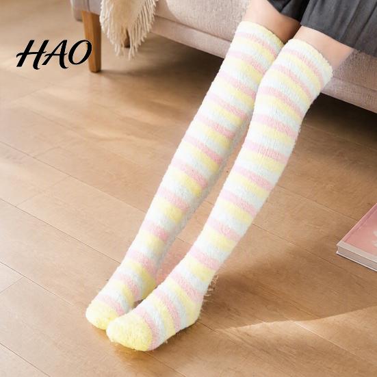 Thickened Coral Velvet Socks 1 Pair Women Thigh High for Winter, Fleece Leg Non Slip Winter Warmer Long Stockings, Fluffy Warm Over Knee Boot