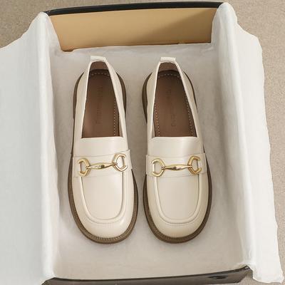 Туфли-лоферы женские на толстой подошве с круглым носком, без застежек, на мягкой подошве, кожаные туфли в британском стиле