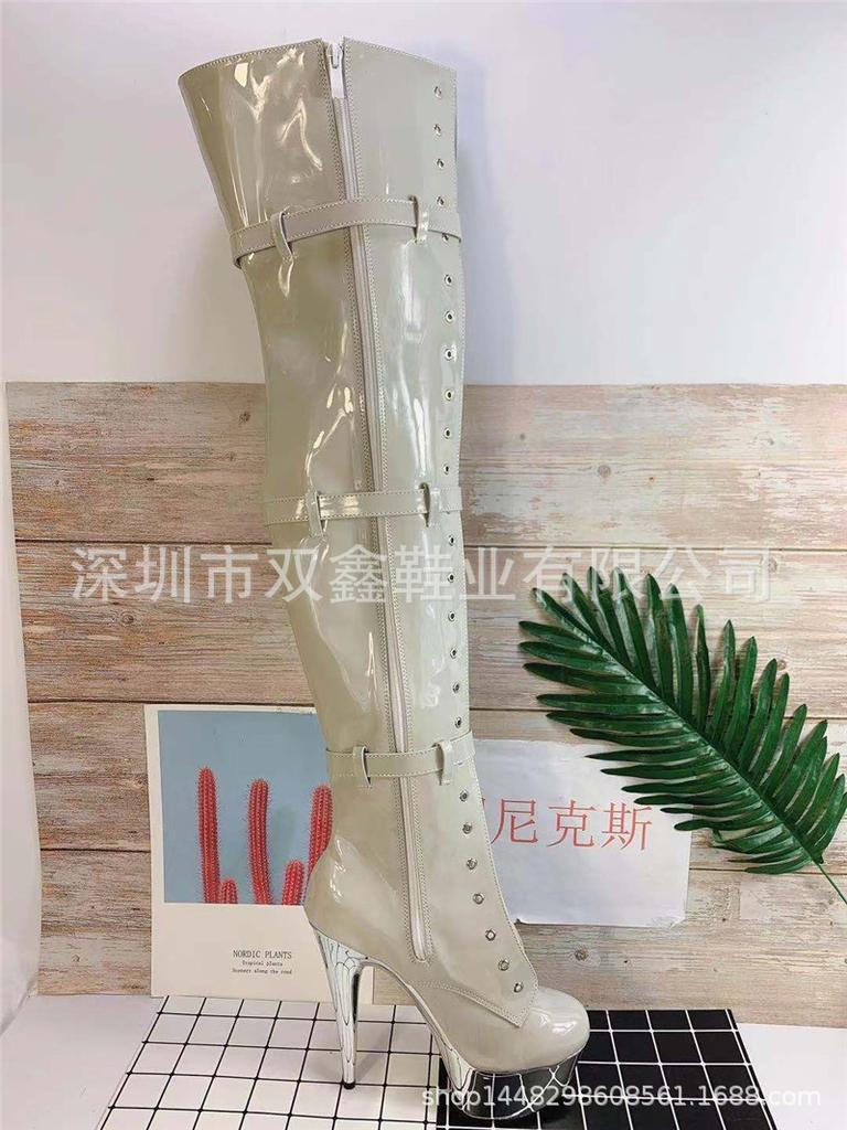 Сексуальные эластичные сапоги, ночные сапоги на шнуровке с пряжкой на ремне, кожаные сапоги для танцев на пилоне 15 см