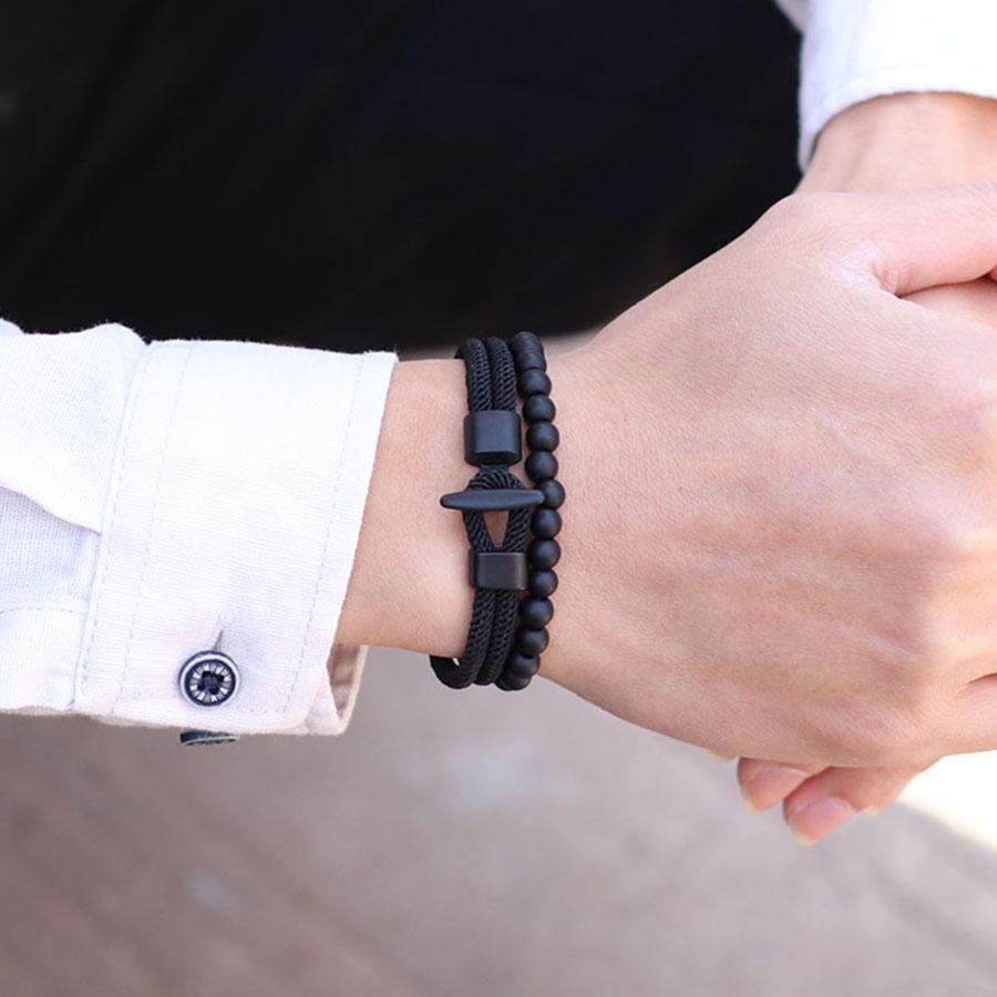 2 шт./компл. натуральный 6 мм оникс камень мужской браслет простой миланский канат бусины модный браслет комплект мужчины женщины пара латунные украшения