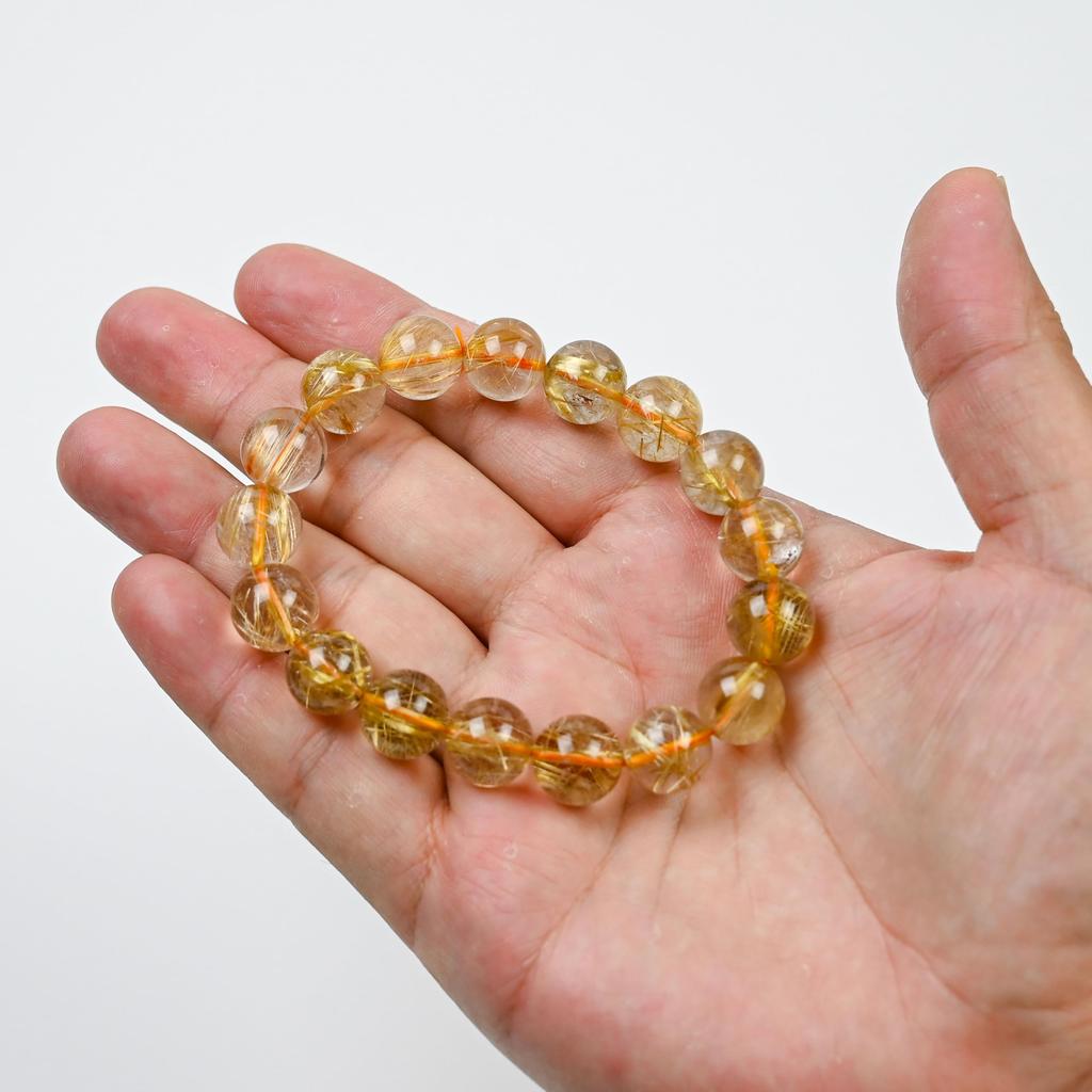 Jewelry Town Shosenkyo Rutilated Quartz 17cm Inner Power Stone for Good and Work [Eigado] Bracelet, 12.5mm Beads, Diameter, Fortune, Money,