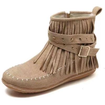 Большого размера замшевые повседневные ботинки Мартин с бахромой и плоской подошвой, женские осенне-зимние ботинки с ремешком на пряжке с заклепками